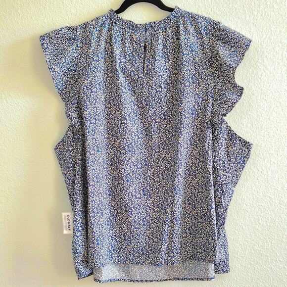 Old Navy Plus Size 4x Blue Yellow Floral Peephole Flutter Sleeve Top Blouse NEW - Picture 7 of 8